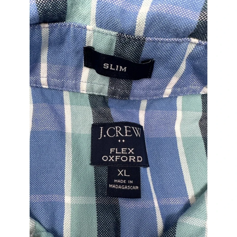 J Crew Blue Green Plaid Long Sleeve Button Down Shirt Mens Slim‎ X-Large